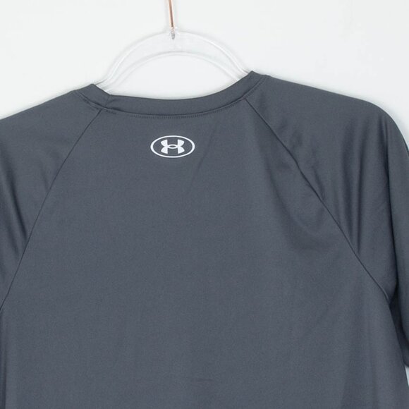 Under Armour Boys Heat Gear Short Sleeve Shirt Size Youth XL Gray Sports Logo - Picture 7 of 7